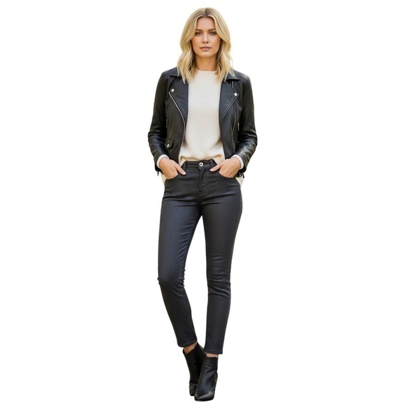 L'AGENCE Denim - L AGENCE Margot High Rise Noir Black Coated Skinny Jeans Size 24x25 USA $275